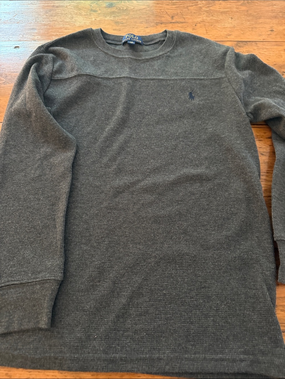 Polo by Ralph Lauren Charcoal Waffle-Knit Long Sleeve Tee
